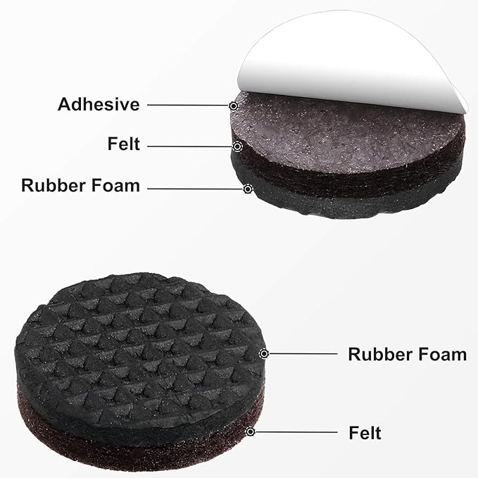 Yelanon Non Slip Furniture Pads - 48 pcs 1" Felt & EVA Furniture Grippers, Black, Round, Anti Slide Hardwood Floor Protector