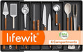 Lifewit Utensil Organizer for Kitchen Drawers, Expandable Cooking Utensil Tray, Adjustable Cutlery Silverware Flatware Holder, Plastic Spatula Tools Storage Divider, 18- 30 x 18.5", Black