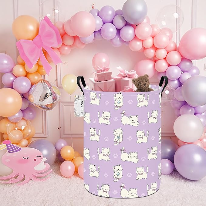 FANKANG Storage Basket, Nursery Hamper Canvas Laundry Basket Foldable with Waterproof PE Coating Large Storage Baskets for Kids Boys and Girls, Office, Bedroom, Clothes,Toys(Cat)