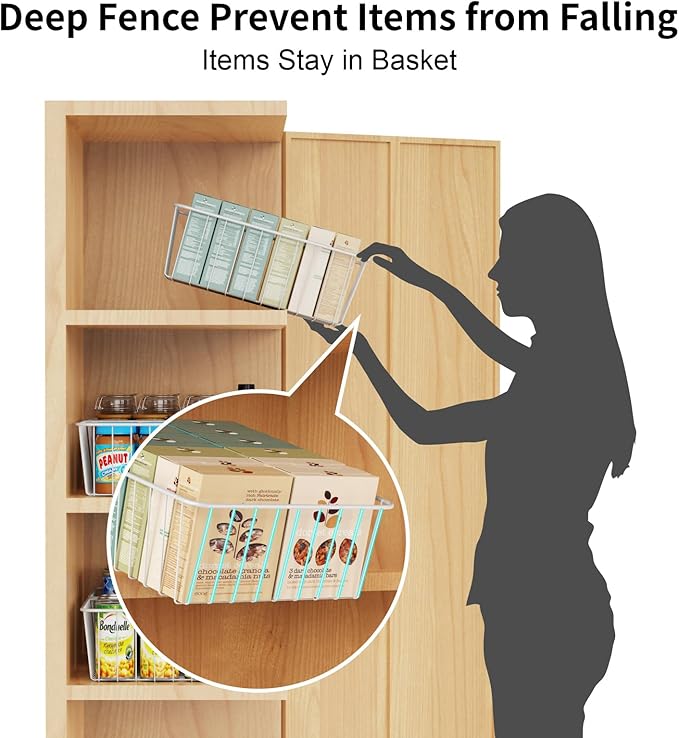 iSPECLE Wire Baskets - 6 Pack Wire Storage Baskets Organizer Bins, Pantry Cabinet Shelf Kithen Storage Organization for Easily Get Items, White