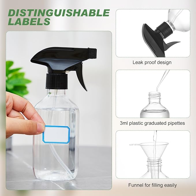 9 Pack 10oz/300ml Plastic Spray Bottle Bulk for Plant Small Spray Bottle Fine Mist Water Sprayer Upgraded Adjustable Nozzle Refillable Empty Containers for Cleaning, Hair, Cooking(Clear)