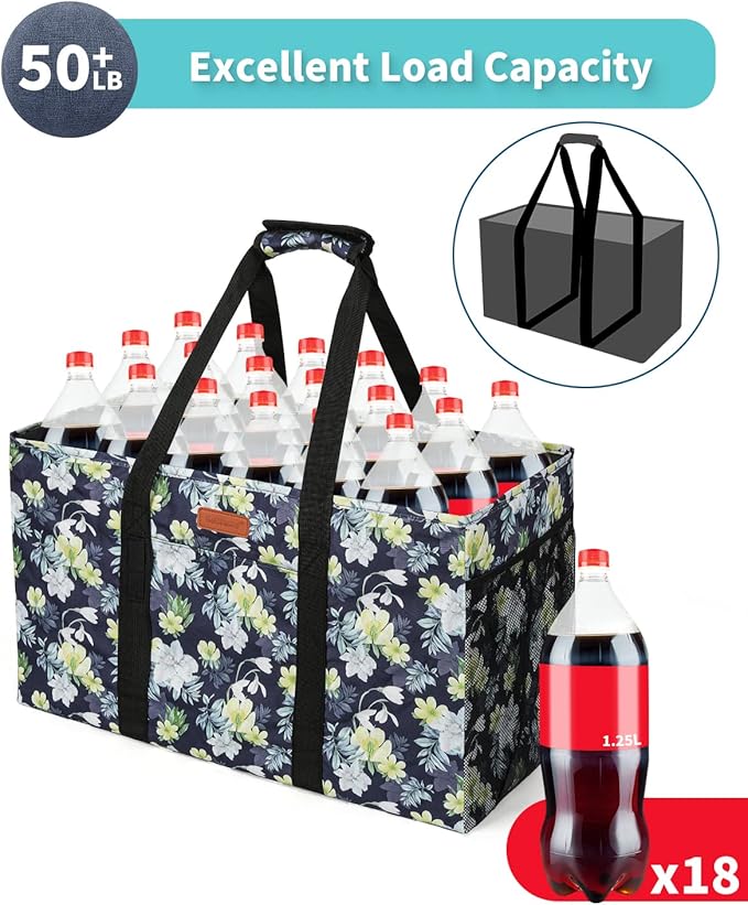WONDAY Extra Large Reusable Grocery Bag Carrier with Handle, Thirty One Utility Tote Foldable for Shopping and Beach