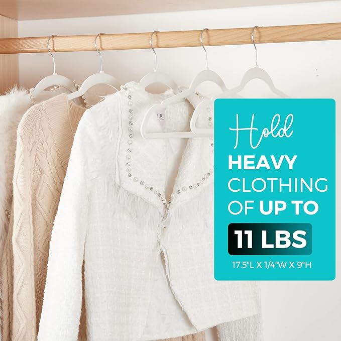 HOUSE DAY Premium Velvet Hangers 100 Pack White, Non-Slip Flocked Felt Hangers, Sturdy Clothes Hanger with 360° Rotatable Hook, Heavy Duty Durable Slim Coat Hanger for Closet Space Saving
