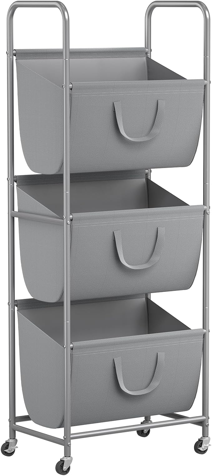 ELYKEN 120L Vertical Rolling Laundry Hamper with Removable Bags, 3 Section Laundry Baskets with Wheels, Space-Saving 3 Tier Laundry Sorter for Small Spaces, Dorm, Bedroom, Bathroom, Laundry Room
