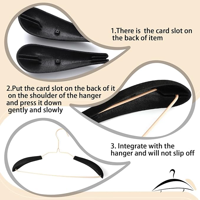 Qunclay 24 Pcs Velvet Hangers Shoulder Form Shaper Black Pads Flocking and Plastic Shoulder Protectors for Velvet Flocking Hangers Measuring 0.2 Inch in Thickness