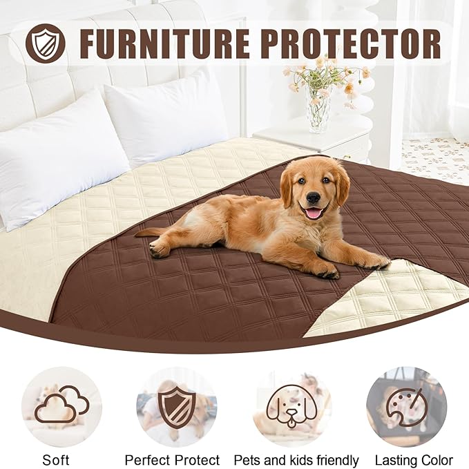 Smiry Waterproof Dog Bed Cover Blanket 40x50, Soft Reversible Pet Blanket, Washable Leakproof Cats Dogs Couch Cover for Sofa, Couch, Furniture, Lattice, Brown/Beige