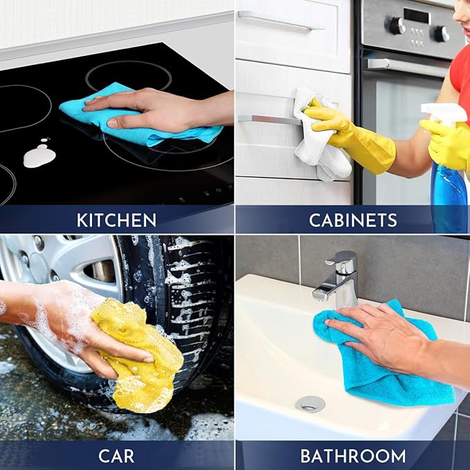 GLIMGLINT Microfiber Cleaning Cloth,150PK Reusable Cleaning Rags,Highly Absorbent Shop Rags Bulk,All-Purpose Car Cleaning Towels for TV Screen, Kitchen, Restaurant, Garage, 14"X12", Multicolor