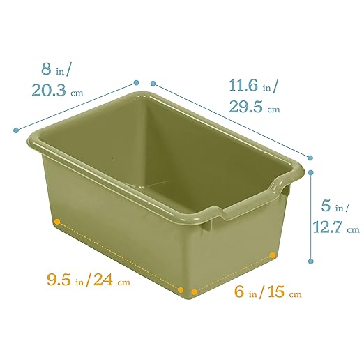 ECR4Kids Scoop Front Storage Bins, Multipurpose Organization, Fern Green, 10-Piece