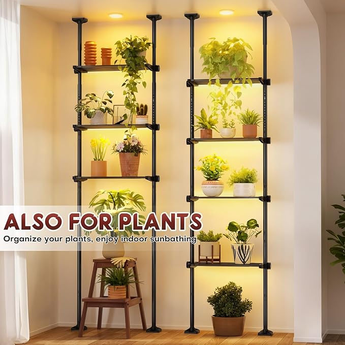 Goovilla Over The Toilet Storage Shelf, 4 Tier Bathroom Organizer Shelves with 64-124inch(H) 15-27inch(W) Adjustable No Drilling Tension Mounting, Black Space Saver Bathroom Shelf Rack Above Toilet