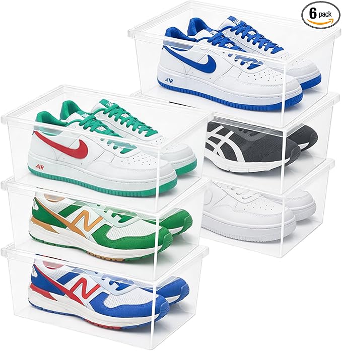 Superio Shoe Box Modern Storage Container 6 Pack - 6.5 Quart/6 Liter, Stackable Plastic Shoe Box Organizer (13.5"L x 8.35"W x 5.2"H)