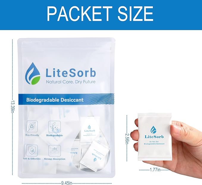 Natural Moisture Absorbers, Premium Moisture Absorption Desiccants Safe for Food, Luxury, Collectibles, Handbags, Shoes, Camera, Guitar Eco-Friendly & Biodegradable(2g x 50pcs)