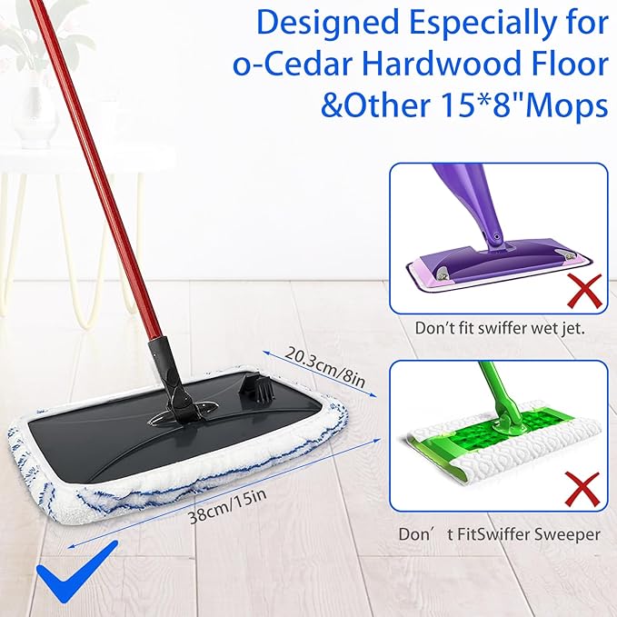 4 Pack Mop Heads Replacements Compatible with Cedar Hard Wood Flooring 'N More Ultra-fine Fiber mop - Microfiber Mop Refills for Cedar Mop Wet and Dry Use 15x8 Inch Pads