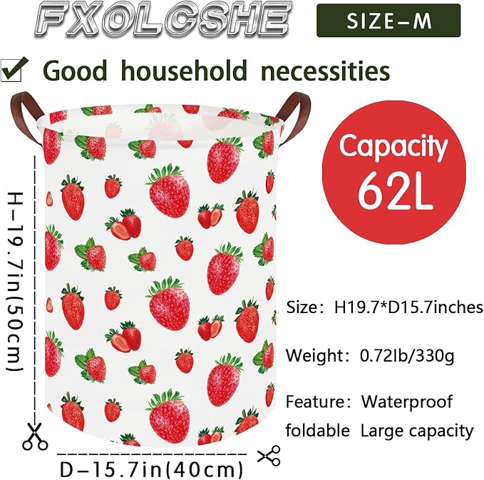 Strawberry hamper,Baby Laundry Hamper kids laundry Basket,Waterproof foldable kids laundry basket,Toy Storage Bin,Strawberry Room Decor,Gift Baskets(Strawberries)