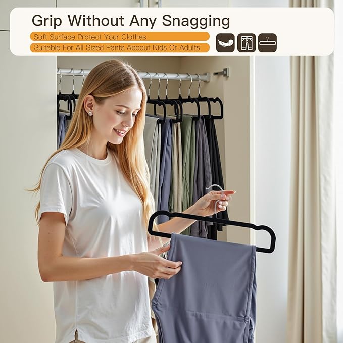 Velvet Pant Hangers 20 Pack Pant Hangers,Heavy Duty Velvet Hangers for Pants,Jeans,Scarf,Towels,Tank Top,Coat.Closet Organizers and Storage（Black）