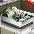 Dish Drying Rack, 304 Stainless Steel Dish Racks for Kitchen Counter, Dish Drainers with Automatic Drainage, Utensil Holder & Cups Holder, Space Saving Kitchen Organizer (1-Tier Silver)