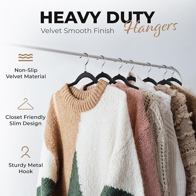 200 Pack Velvet Hanger for Shirt Pants Dresses Skirts Suits Jackets - Slim Space Saving Design - Standard Coat Hanger - Sturdy & Durable Design with Shoulder Grooves Hook