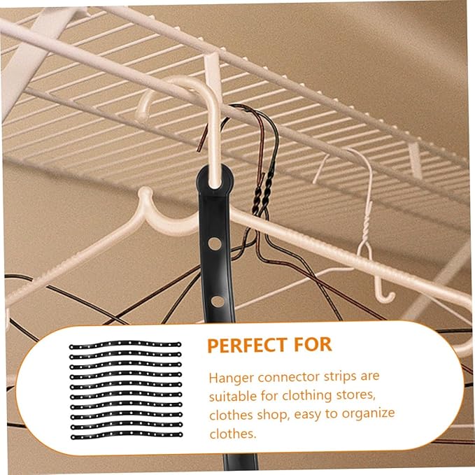 10 pcs Plastic Clothes Hanger Connecting Strips for Retail Display Multipurpose Black Hanging Strips for Clothing Space Saving Hanger Connectors for Store Use