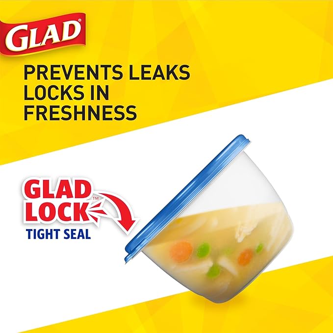 Glad GladWare Medium Rectangle Food Storage Containers with Lids, Airtight Leak-Resistant Plastic Containers for Soup Salad Meal Prep, Microwave Dishwasher Freezer Safe, 24 Oz, 5 Count - 6 Pack