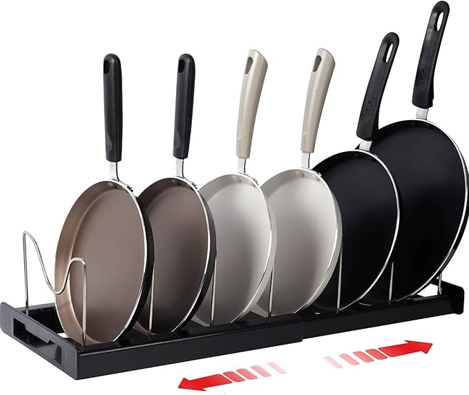 Expandable Pot and Pan Organizer Rack with 7 Stainless Steel Adjustable Shelves, for Neatly Storing Cookware, Pots, Pans, Lid (Style 1)