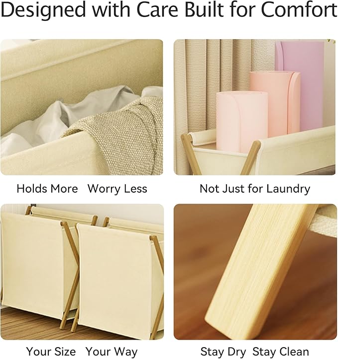 DUMDUM Simple, Eco-Friendly Foldable Laundry Hamper with X-Frame, Multi-Size for Dorm, Bedroom, RV(Beige, Small)