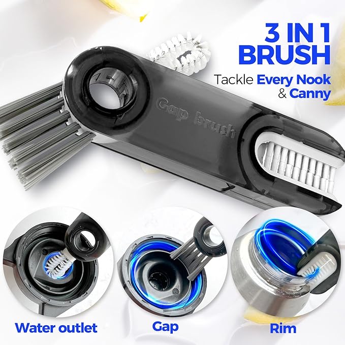 Holikme 6 Pack Bottle Brush Tube Set, 14" Long Handle Stainless Steel Bottle Cleaner Brush, 3 Straw Brushes, Portable 3-in-1 Bottle Cleaning Brush for Water Bottle, Cups, Baby Bottle, Straws Yellow