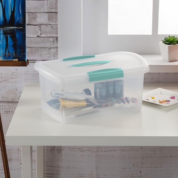 Sterilite 6 Pack Stackable Storage Bin with Latch Lid, Medium Nesting ShowOffs, Clear