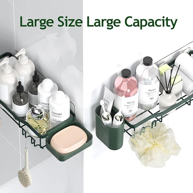 Shower Caddy Adhesive Shower Organizer 7-Pack, Rustproof Stainless Steel Bathroom Shelves, Large Capacity No-Drill Rack Storage Accessories with Soap Dish Toothbrush Holder Hooks