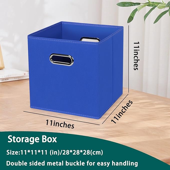 Black Foldable Storage Cubes Bins, Fabric Storage Box Cubes Organizer Baskets with Dual Handles for Home Organizer,Set of 3,(Dark Blue)
