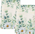 Kitchen Towels Set of 2, Green Eucalyptus Leaves Soft Microfiber Dish Towels, Daisy Summer Botanical Farmhouse Absorbent Quick-Dry Washable Dishcloths for Kitchen Cleaning, Drying Dishes, 18x28 Inches