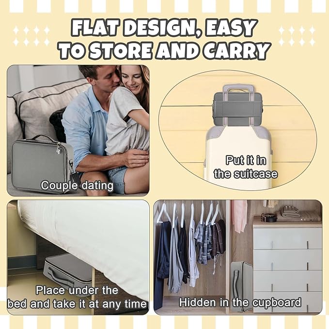 Eccliy Storage Box with Locking for Adult Toy, 15.8 x 11.4 x 4.3 Inches Discreet Lockable Game Toy Flat Storage Box Bag with Combination Lock, PU Leather(Gray)