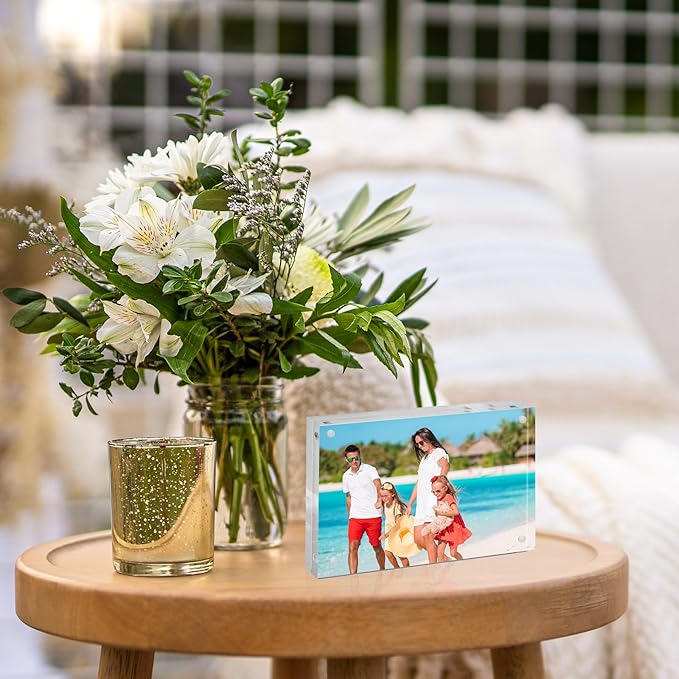 TWING Acrylic Picture Frame 5x7 Inch 2 Pack Magnetic Photo Frame Horizontal Magnet Double Sided Acrylic Frames Set with Microfiber Cloth, 10+10MM Thickness Clear Frame Desktop Display Gift Ideal