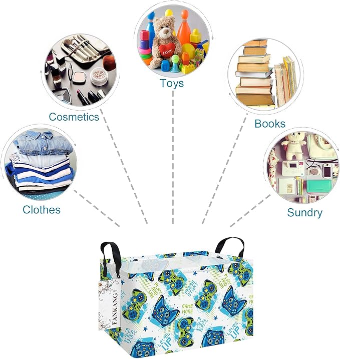 FANKANG Storage Bins,Nursery Hamper Canvas Laundry Basket Foldable with Waterproof PE Coating Storage Baskets for Boys and Girls, Office, Bedroom, Clothes,Toys(Rec-Game ）