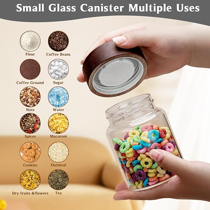 Patoper Small Glass Coffee Jars with Top Screw Lid Round Storage Canister Clear Glass Food Jar for Pantry Sugar Tea Coffee Bean Spice Nuts Cookies Bath Salts (2×300ml(10oz))