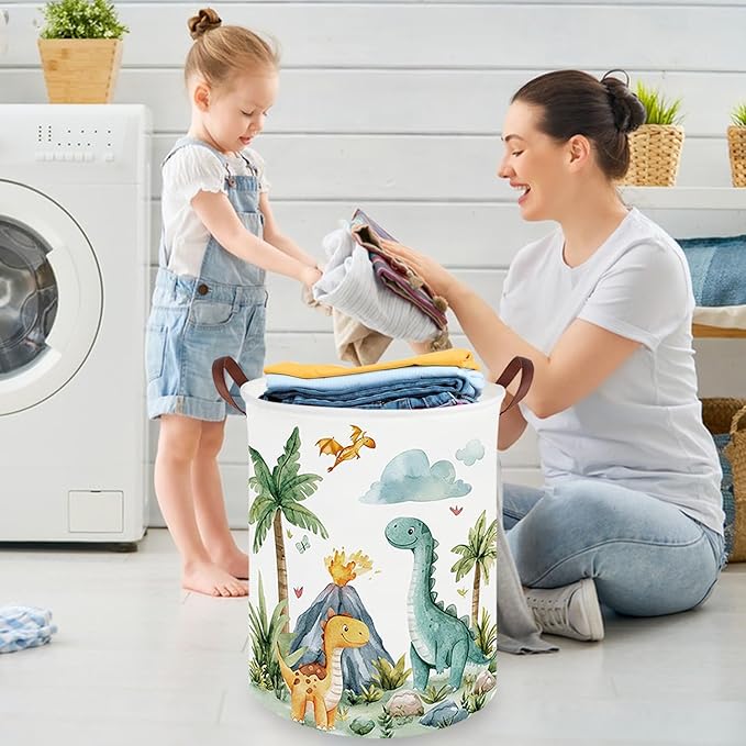 Dinosaurs Baby Laundry Hamper,Collapsible canvas laundry basket,Dinosaur Baskets for Boys,Dragon dirty clothes basket,Baby Room decor(Roaring dinosaur)