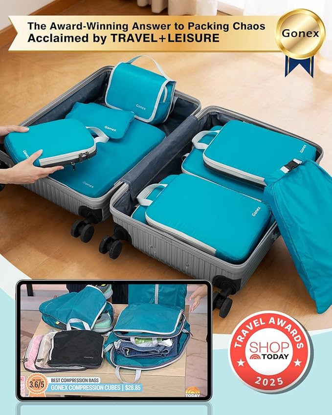 Gonex Compression Packing Cubes, 3pcs/4pcs Expandable Storage Travel Luggage Bags Organizers