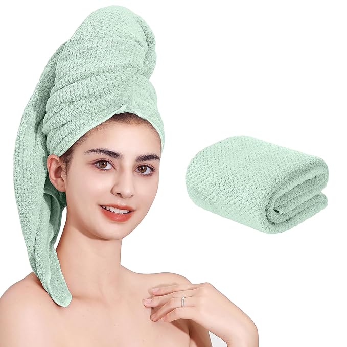 Microfiber Hair Towel Quick Dry Hair Towel Hair Drying Towels Suitable for All Kinds of Hair Ultra Absorbent Long and Thick Hair 24X48inch Green (1pcs)
