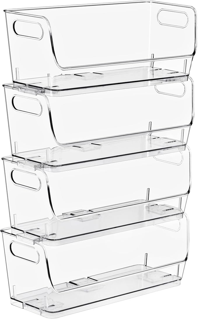 Sorbus Stackable Storage Bins Open Front, Clear Stackable Storage Bins, Pantry Bins for Storage and Organization, Acrylic Stackable Bins for Kitchen, Clear Pantry Organizer Bins (Small Wide 4 Pack)