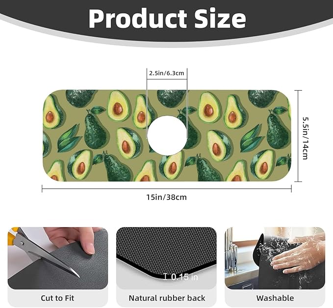 Faucet Draining Mat For Kitchen Sink, Green Avocado Diatom Mud Absorbent Drain Pad For Bathroom Kitchen Sink Splash Guard Drying Mat