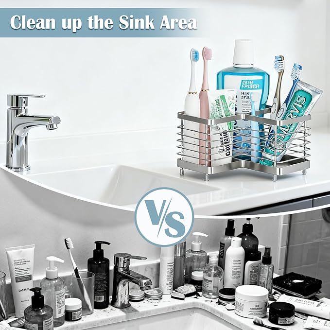 MYITYARD Toothbrush Holders for Bathrooms, Stainless Steel Electric Toothbrush and Toothpaste Organizer, Toothpaste Holder Stand, Bathroom Accessories for Countertop, 3 Slots Silver