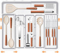 Homecor Kitchen Drawer Organizer Large Expandable Silverware Organizer, Utensil Holder and Flatware Tray, Kitchen Spatula Tools and Gadgets Storage with Removable Knife Blocks and 3 Dividers, White