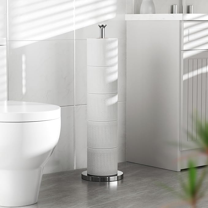 Toilet Paper Holder Stand(with Reserve Function), Free-Standing Spare Rolls Storage Holder, Stainless Steel, Modern Design