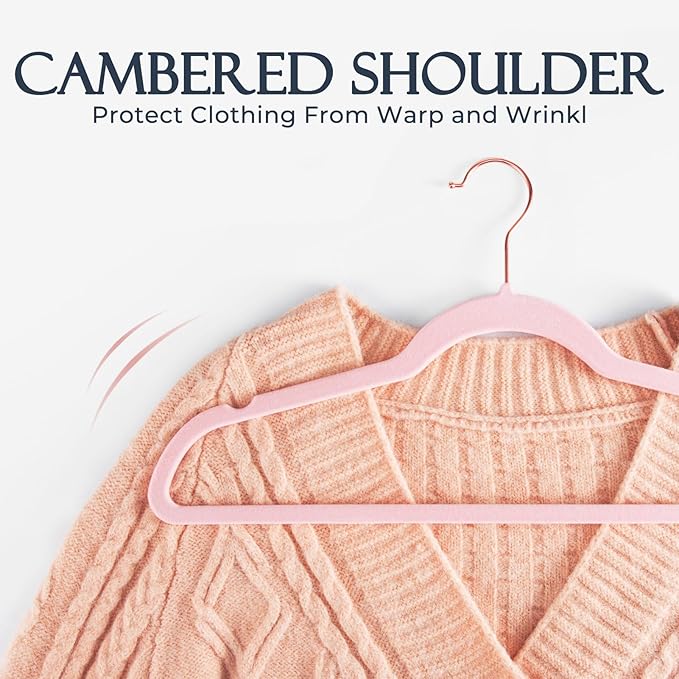 HOUSE DAY Pink Velvet Hangers 120 Pack, Premium Non-Slip Felt Clothes, Sturdy Heavy Duty Coat, Durable Hangers for Suits, Space Saving with No Hanger Mark, 360° Swivel Rotating Rose Gold Hook
