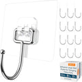 GLUIT Adhesive Large Wall Hooks for Hanging Heavy Duty 22 lbs Hooks for Walls No Damage, Towel Sticky Clear Hooks, Waterproof, Home, Bathroom, Kitchen, Office, and Outdoor 12 Pack
