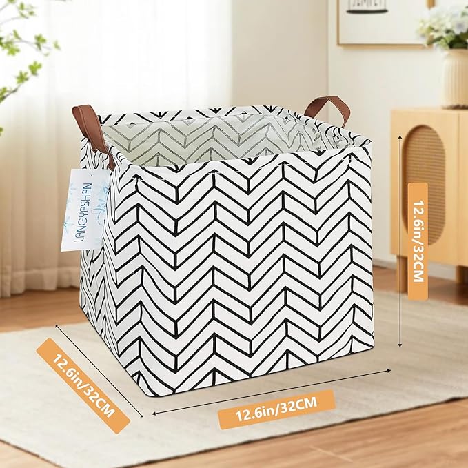 LANGYASHAN Square Storage Baskets Waterproof Canvas Children Laundry Nursery Hamper for Shelves Gift Baskets Toy Organizer Room Decor (Geometric)