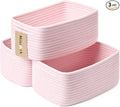 Small Storage Baskets for Organizing | Closet Organizer Bins | Shelf Toy Basket | Woven Rope Baskets | Cube Decorative Box | Shallow Basket | 13x8.5x5.1” | 3 Packs Light Pink