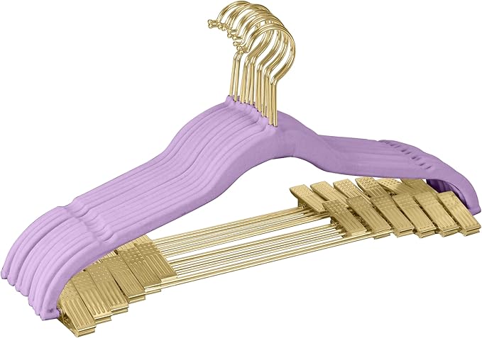 Simplify 6 Pack Velvet Hangers with Clips | Skirt and Pants | Slim Space Saving | Closet Organization | Non-Slip | Prevent Creases | Swivel Neck | Durable | Lavender