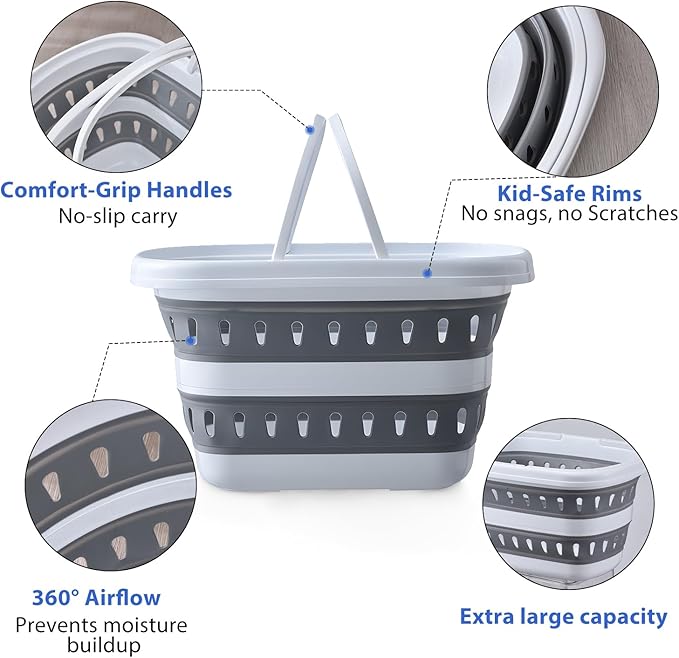 Monozuki Collapsible Plastic Laundry Basket 10.6 gallon(40L) Eco-recycled material- Foldable Pop Up Storage Container/Organizer - Space Saving Hamper/Basket BPA Free