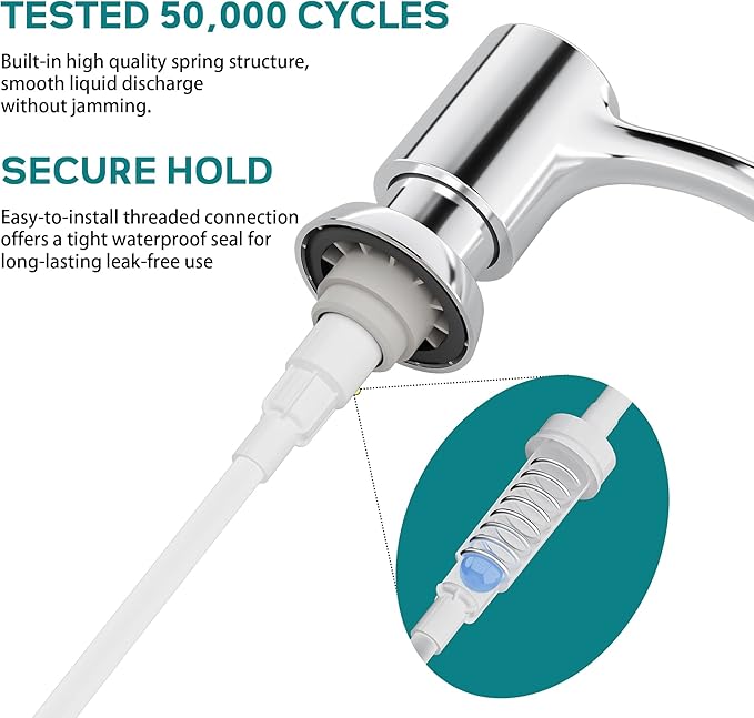 SAMODRA Built-in Kitchen Sink Soap Dispenser with Extension Tube Kit - Chrome Finish, Leak-Proof Design, No Top Refill Required (39" Tube)