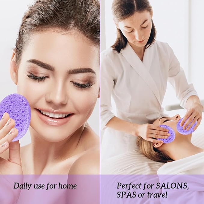 50-Count Facial Sponges Compressed, 100% Natural Cellulose Face Sponge Professional Cosmetic Spa Sponges for Face Cleansing, Exfoliating Mask, Makeup Removal for Travel and Home, Purple