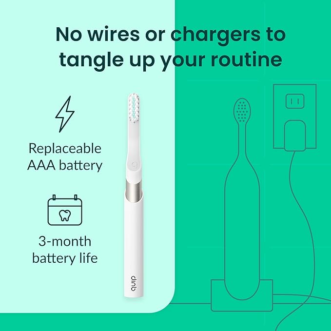 Quip Metal Sonic Electric Toothbrush for Adults - Time Travel & Soft Bristles with Travel Case & Replacement Brush Head - 3 Month Battery Life - Moonrise Champagne